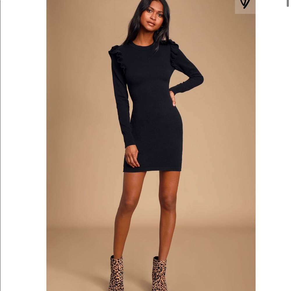 NEW! Black Ruffled Long Sleeve Sweater Dress M